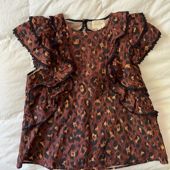 SEZANE Clarita Leopard Ruffle Blouse 36 4 S XS - Picture 10 of 11